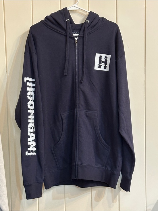 Hoonigan Other - Men's Black Full-Zip Hoodie with White Chest Logo and Sleeve Text